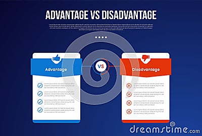 advantage vs disadvantage infographic for comparison data with price table box badge with triangle header with modern dark Stock Photo