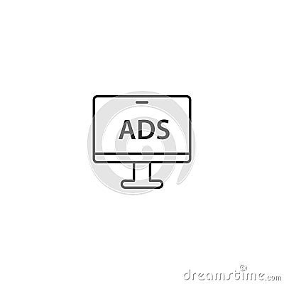 Advent ad publication advertsing media line icon. News screen display marketing Vector Illustration