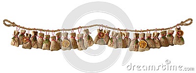 Advent calendar bags christmas isolated rope gift Stock Photo