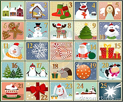 Advent calendar stamps Vector Illustration