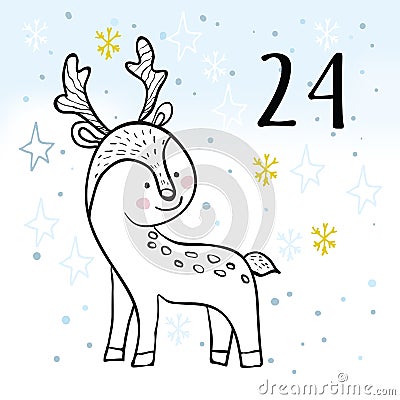 Illustration of the Advent Calendar for Christmas Waiting. Vector Illustration