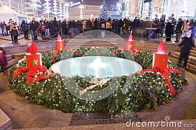 Advent decoration on Mandusevac water fountain Editorial Stock Photo