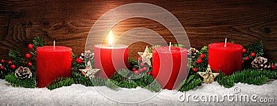 Advent decoration with one burning candle Stock Photo