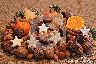 Advent season with fruits and sweets Stock Photo