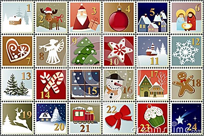 Advent stamp Calendar Vector Illustration