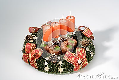 Advent wrath with burning candles, Christmas decoration Stock Photo