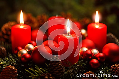 Advent wreath with 3 burning candles Stock Photo