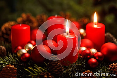 Advent wreath with 2 burning candles Stock Photo