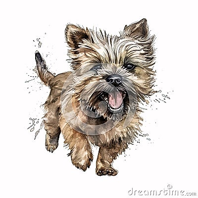 Adventure Awaits: Cairn Terrier Puppy in Bold Watercolor Stock Photo