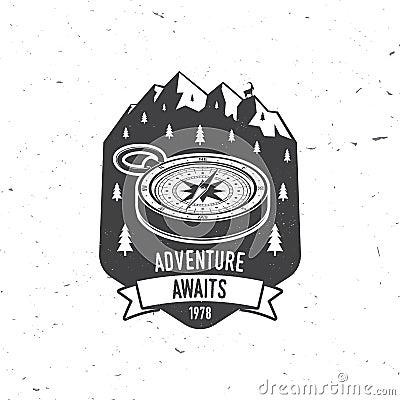 Adventure awaits. Camping quote. Vector illustration Concept for shirt or logo, print, stamp or tee. Vintage typography Vector Illustration