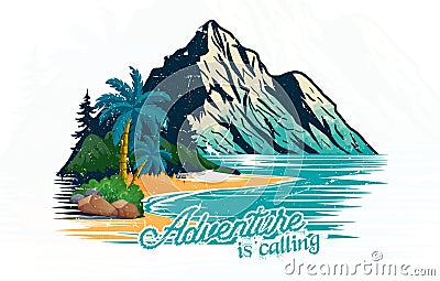 Adventure is calling hand drawn mountain t shirt print illustration Vector Illustration