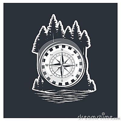 Adventure compass. Black and white illustration. Vector Illustration