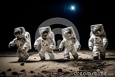 Adventure of cute spacemen or astronauts on Mars AI Generative Stock Photo