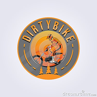 adventure dirt bike badge logo vector illustration design, clever creative icon sticker symbol . Cartoon Illustration