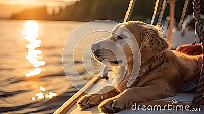 adventure dog on boat Cartoon Illustration