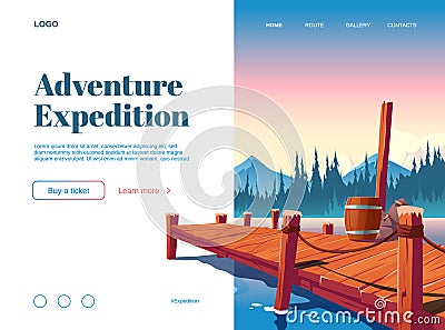 Adventure expedition cartoon landing page, banner Vector Illustration