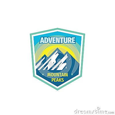 Adventure extreme sport - concept badge design. Mountain peaks climbing creative logo. Expedition outdoors emblem. Vector illustra Vector Illustration