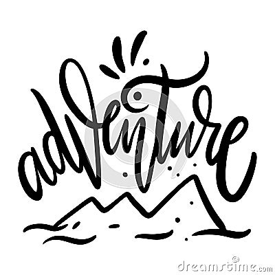 Adventure. Hand drawn vector lettering. Isolated on white background Stock Photo
