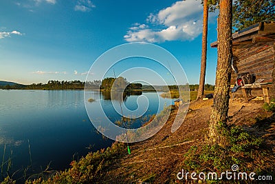 Adventure on a lonely lake in Sweden Stock Photo