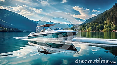 adventure motorboat lake Cartoon Illustration