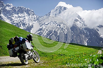 Adventure motorcycle on the Zagar Pass Stock Photo