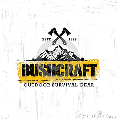 Adventure Mountain Hike Bushcraft Creative Motivation Sign Set Concept. Survival Equipment Vector Outdoor Design Vector Illustration