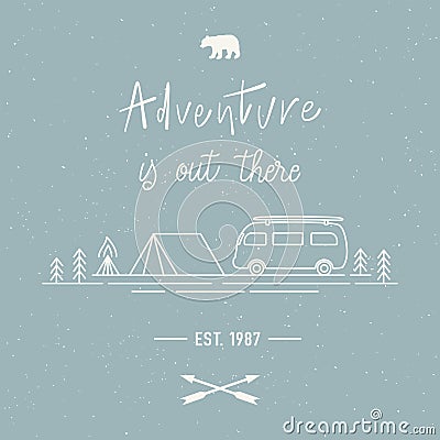 Adventure is out there hand lettering with travel concept Vector Illustration