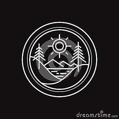 Adventure outdoor forest logo design badge line art illustration Cartoon Illustration