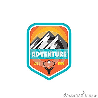 Adventure outdoors concept badges. Mountain climbing logo in flat style. Extreme exploration sticker symbol. Creative vector Vector Illustration