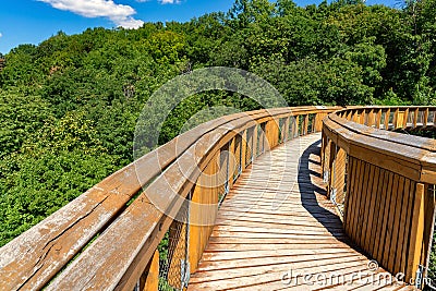 Adventure over the woods wooden tree crown path way trail over the forest Stock Photo