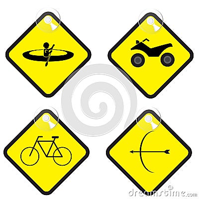 Adventure sign set in yellow tag vector illustration Vector Illustration