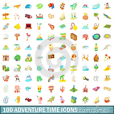 100 adventure time icons set, cartoon style Vector Illustration