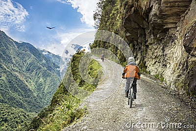 Adventure travel downhill biking road of death Stock Photo