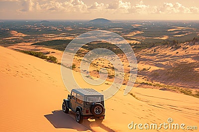 Adventure in Vietnam Jeep car on Mui Ne sand dunes Stock Photo