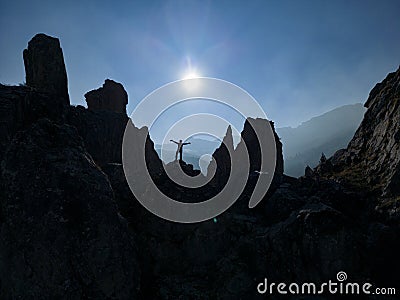 adventurer,libertarian,energetic and dynamic man's trips in the mountains Stock Photo