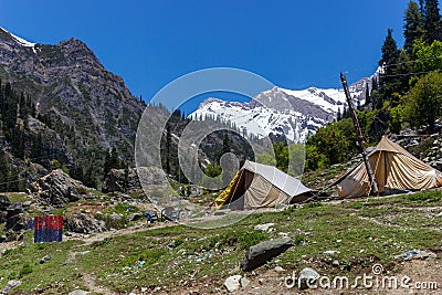 Adventurers camping, Jammu and Kashmir Stock Photo