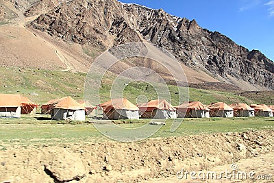 Adventurers camping in Ladakh. Stock Photo