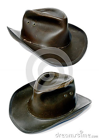 Adventurers rough old leather cowboy hat Stock Photo