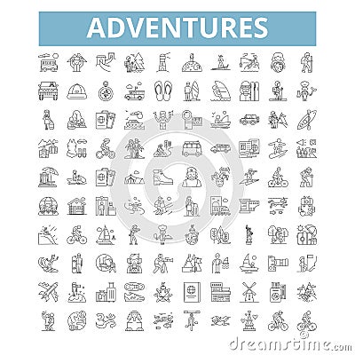 Adventures icons, line symbols, web signs, vector set, isolated illustration Vector Illustration