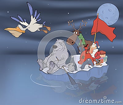 Adventures of Santa Claus and his friends Vector Illustration