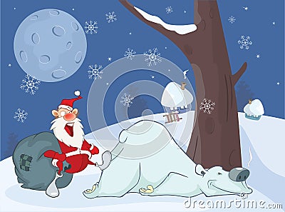 Adventures of a Santa Claus and Polar Bear. Comics for you Design. Vector Illustration