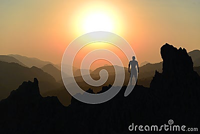 The adventurous with amazing views of mountain ranges and mountain love Stock Photo