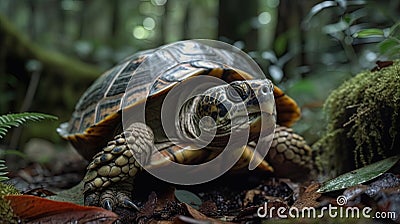 Adventurous Turtle Exploring a Lush Jungle AI Generative Stock Photo