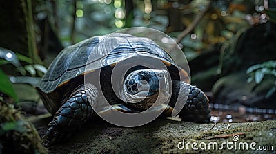 Adventurous Turtle Exploring a Lush Jungle AI Generative Stock Photo