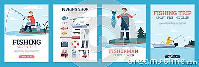 Advertise of hobby and leisure catch fish in fishing season a vector illustration Cartoon Illustration