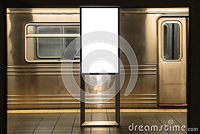 advertisement billboards electronic displays in a subway station in New York City. Stock Photo
