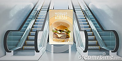 advertisement burger billboard escalators Stock Photo