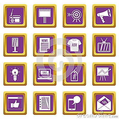 Advertisement icons set purple Vector Illustration