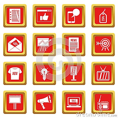 Advertisement icons set red Vector Illustration
