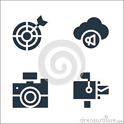 Advertisement line icons. linear set. quality vector line set such as mailbox, camera, cloud Vector Illustration